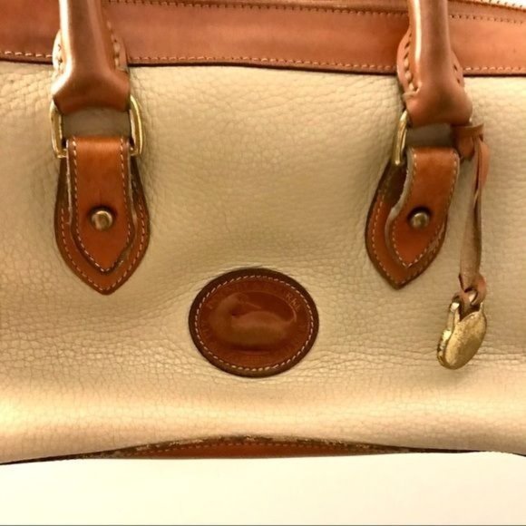 Vintage Dooney & Bourke Two Tone Brown Leather Satchel Bag - Picture 3 of 14